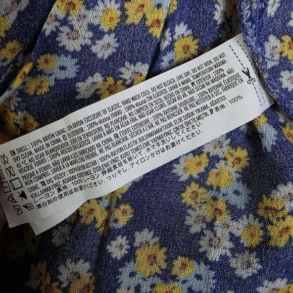 Forever 21 Blue Floral Puff Sleeve Cutout Dress L - Picture 8 of 11